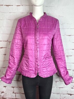 ESCADA Sport Ruffle Trim Lightweight Purple Pink Nylon Jacket Size S US 36 EU